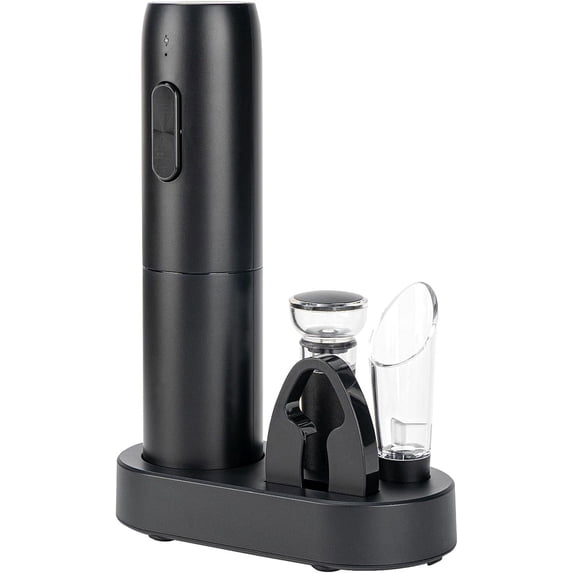 Electric Wine Opener Set with Charging Base, Rechargeable Automatic Corkscrew Bottle Opener with Pour, Preserver Vacuum Stopper, Foil Cutter, USB Charging Cable