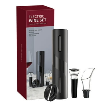 Electric Wine Opener Set - Rechargeable Automatic Corkscrew, Foil Cutter, Vacuum Stopper & Wine Pourer - Cordless Wine Gift for Any Occasion Black