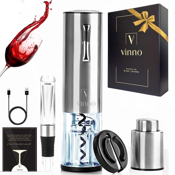 Electric Wine Opener Set, Rechargeable Wine Bottle Opener with Foil Cutter, Aerator, Vacuum Stopper, USB Cable, Luxury Wine Gift Set for Women & Men, Housewarming, Wedding, Valentine's Day