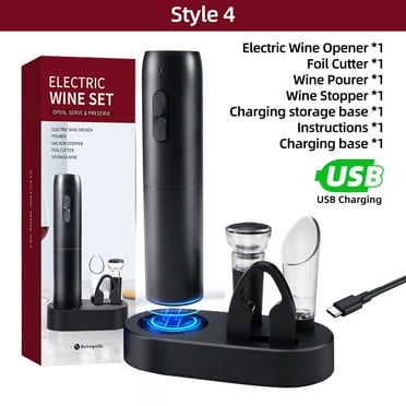 Electric Wine Opener Set with Charging Base Automatic Corkscrew with Aerator Pourer and Foil Cutter for Kitchen Bar Party Rechargeable Pro