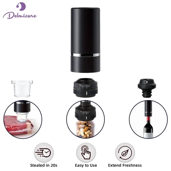 Electric Wine Vacuum Sealer – Seal Opened Wine Bottles, Vacuum Bags, and Mason Jars with Bonus Stoppers, Lids, and Reusable Bags for Versatile Storage