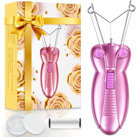 Electric Women Facial Hair Remover, Ladies Beauty Epilator Trimmer Facial Cotton Threading Hair Shaver (Pink)