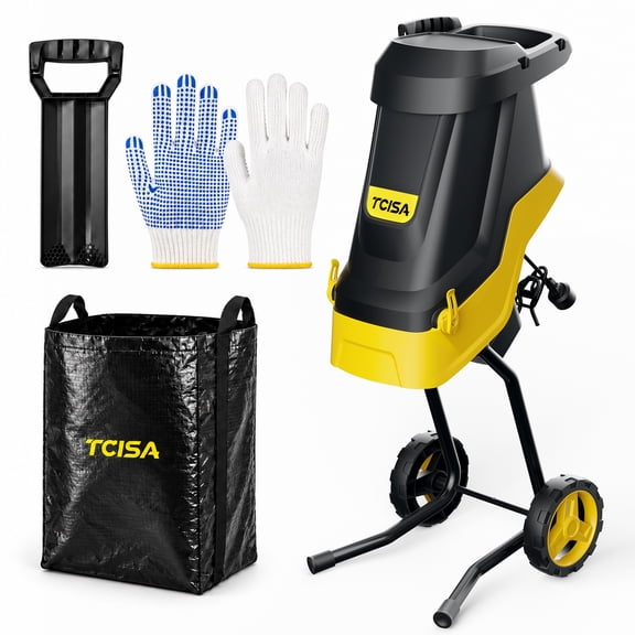 Tcisa 15-Amp Electric Wood Chipper Shredder, 1.8" Cutting Diameter Leaf Mulcher with Collection Bag, 21:1 Reduction for Branches, Twigs & Yard Waste