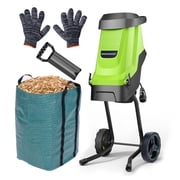 Electric Wood Chipper & Mulcher   15A Powerful Garden Shredder for Branches, Leaves & Yard Waste   Compact, Quiet & Easy to Use with Collection Bag