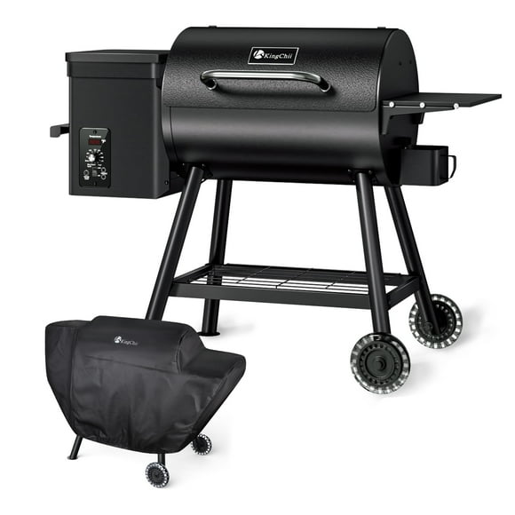 Electric Wood Pellet Grill & Smoker with Side Shelf, 456 SQ.IN Grill Capacity, with PID Temperature Control (180-425F) for Backyard Camping Bake and Roast, Black with Cover