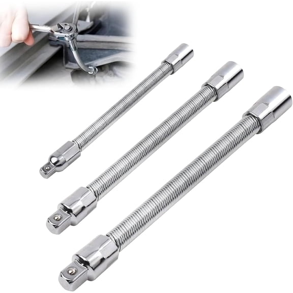 Electric Wrench Sleeve Universal Extension Rod, 3-Piece Flexible Extension Bar Set, 1/2", 3/8", 1/4" Drive Universal Extension Rod,High Torque Spring Steel Bendable Socket Extensions