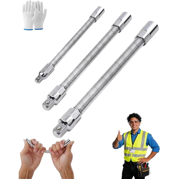 Electric Wrench Sleeve Universal Extension Rod, Universal Electric Wrench Socket, 1/4,3/8,1/2 Socket Wrenches Set, 3 Counts Bendable Flexible Shaft, Repair Socket Wrench for Home, Car & Office (3Pcs)