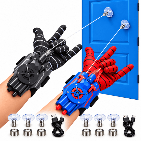 Electric Wrist-Mounted Rope Launcher Toy, Rechargeable Auto-Reel String Launcher with Suction Cup Targets, Adjustable Strap for Indoor & Outdoor Play