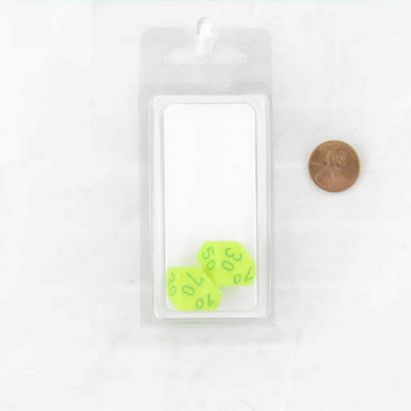 Electric Yellew Vortex Dice with Green Numbers 10s D10 Aprox 16mm (5/8in) Pack of 2 Wondertrail
