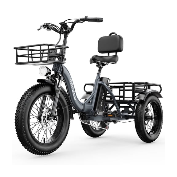 DriftGod Electric Tricycle for Adults1000W Peak Folding 20 Inch Fat Tire Easy Step-Thru Frame Removable Battery Dual Baskets with Cargo Seniors C16