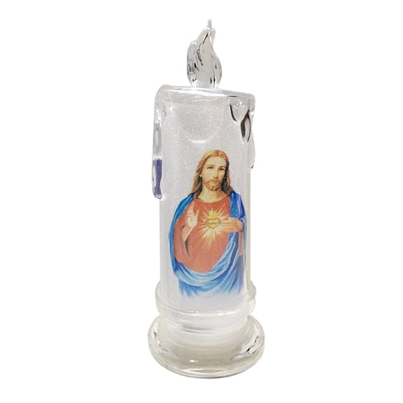 Electric candle light Flameless LED Tealight Prayer Candle Religious Battery Operated Pillar Light Lamp for Party Decoration , Jesus 18.5x6.5cm