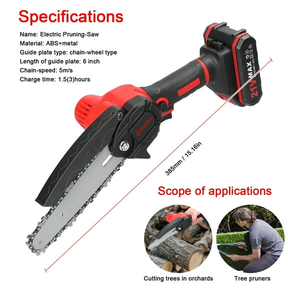 Electric chain saw,Portable Saws Wood Brush Motor One-handed Motor One-handed Tool Chain Saw 6inch Portable Saws 21v 6inch Portable Saws Wood Brush Laoshe Multicolor 2pcs batteries Plug