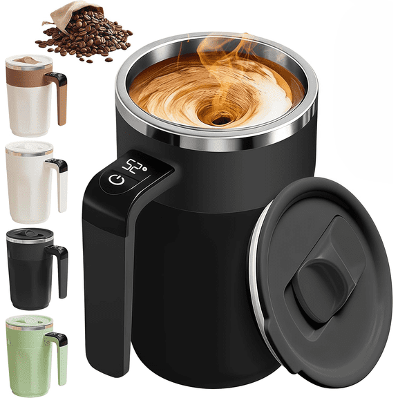 Electric coffee mug, rechargeable SUS316 stainless steel smart automatic stirring cup with built-in LCD thermometer, suitable for brewing coffee, milk, cocoa, and other beverages.