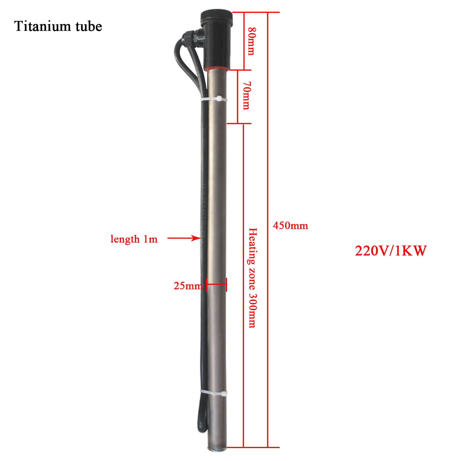 Electric heating element heating rod titanium heating tube water heater liquid heating element 220v / 380v 1kw 2kw