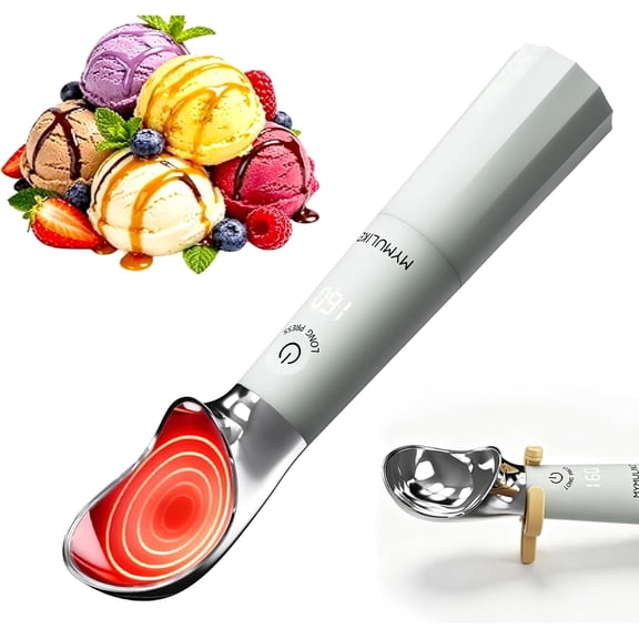 Heated Ice Cream Scoop, Icecream Scoop Rechargeable with 3 Temp Settings (120-160°F), IP67 Waterproof, 3oz Larger Ice Cream Scooper for Hard Gelato & Cookie Dough