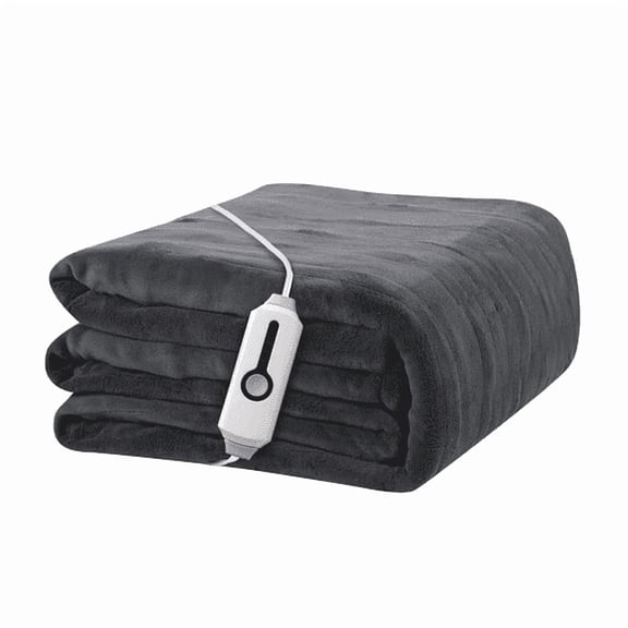 YAKEE Electric Heated Blanket 62"x84" Twin Size - Soft Warm Coral Fleece, 4 Heat Levels, 10 Hours Auto-off, Machine Washable with Overheat Protection, Gray
