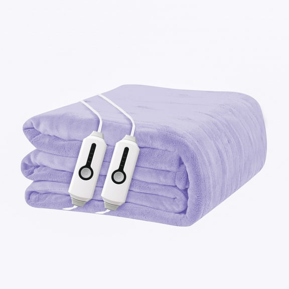 YAKEE Electric Heated Blanket 84"x90" Queen Size with Dual Control, 4 Heat Levels, 10-Hour Auto-off, Soft Coral Fleece, Overheat Protection, Purple