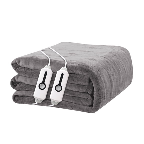 YAKEE Electric Heated Blanket 84"x90" Queen Size with Dual Control, 4 Heat Levels, 10-Hour Auto-off, Soft Coral Fleece, Overheat Protection, Gray