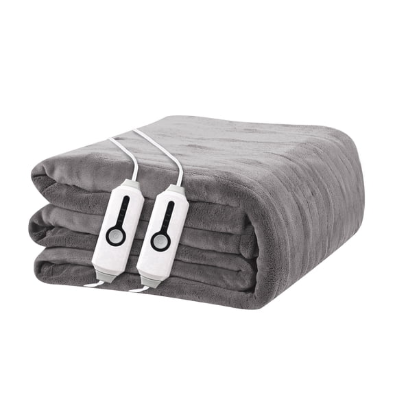 YAKEE Electric Heated Blanket 84"x90" Queen Size with Dual Control, 4 Heat Levels, 10-Hour Auto-off, Soft Coral Fleece, Overheat Protection, Gray