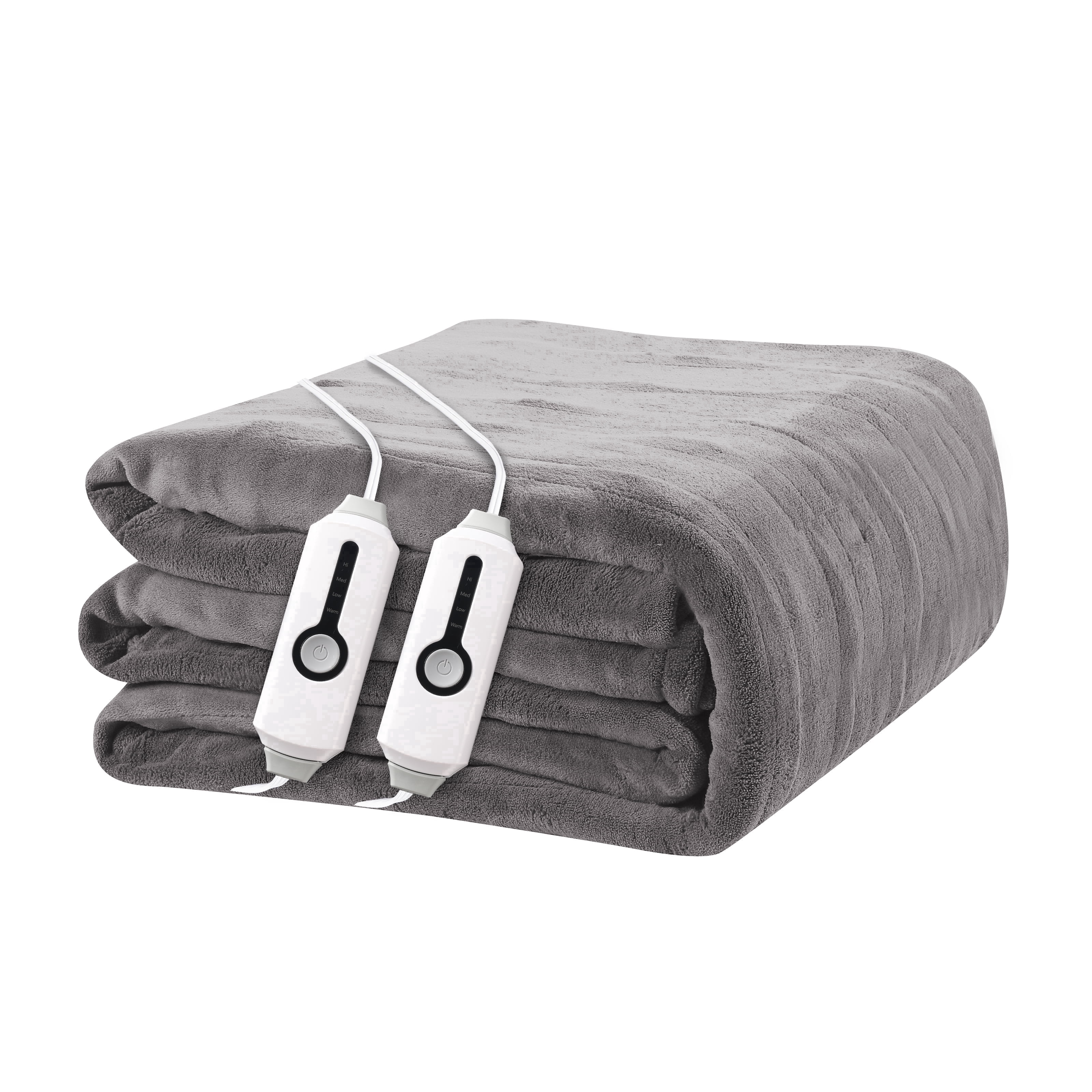 YAKEE Electric Heated Blanket 84"x90" Queen Size with Dual Control, 4 Heat Levels, 10-Hour Auto-off, Soft Coral Fleece, Overheat Protection, Gray
