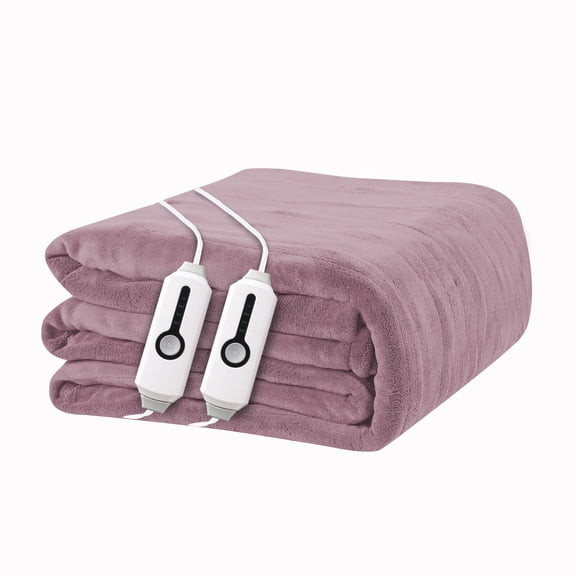 YAKEE Electric Heated Blanket 84"x90" Queen Size with Dual Control, 4 Heat Levels, 10-Hour Auto-off, Soft Coral Fleece, Overheat Protection, Purple
