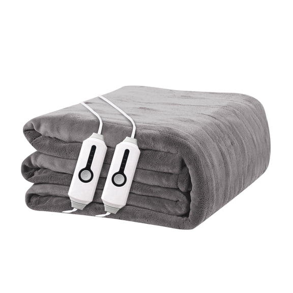 YAKEE Electric Heated Blanket 84"x90" Queen Size with Dual Control, 4 Heat Levels, 10-Hour Auto-off, Soft Coral Fleece, Overheat Protection, Gray