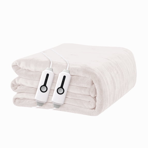 YAKEE Electric Heated Blanket 90"x100" King Size with Dual Control, 4 Heat Levels, 10-Hour Auto-off, Soft Coral Fleece, Overheat Protection, White