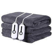 YAKEE Electric Heated Blanket 90"x100" King Size with Dual Control, 4 Heat Levels, 10-Hour Auto-off, Soft Coral Fleece, Overheat Protection, Dark Gray