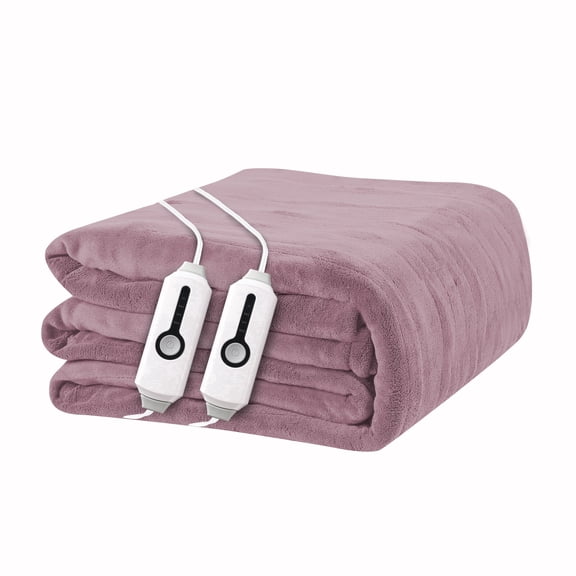 YAKEE Electric Heated Blanket 90"x100" King Size with Dual Control, 4 Heat Levels, 10-Hour Auto-off, Soft Coral Fleece, Overheat Protection, Purple