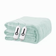 YAKEE Electric Heated Blanket 90"x100" King Size with Dual Control, 4 Heat Levels, 10-Hour Auto-off, Soft Coral Fleece, Overheat Protection, Mint Green