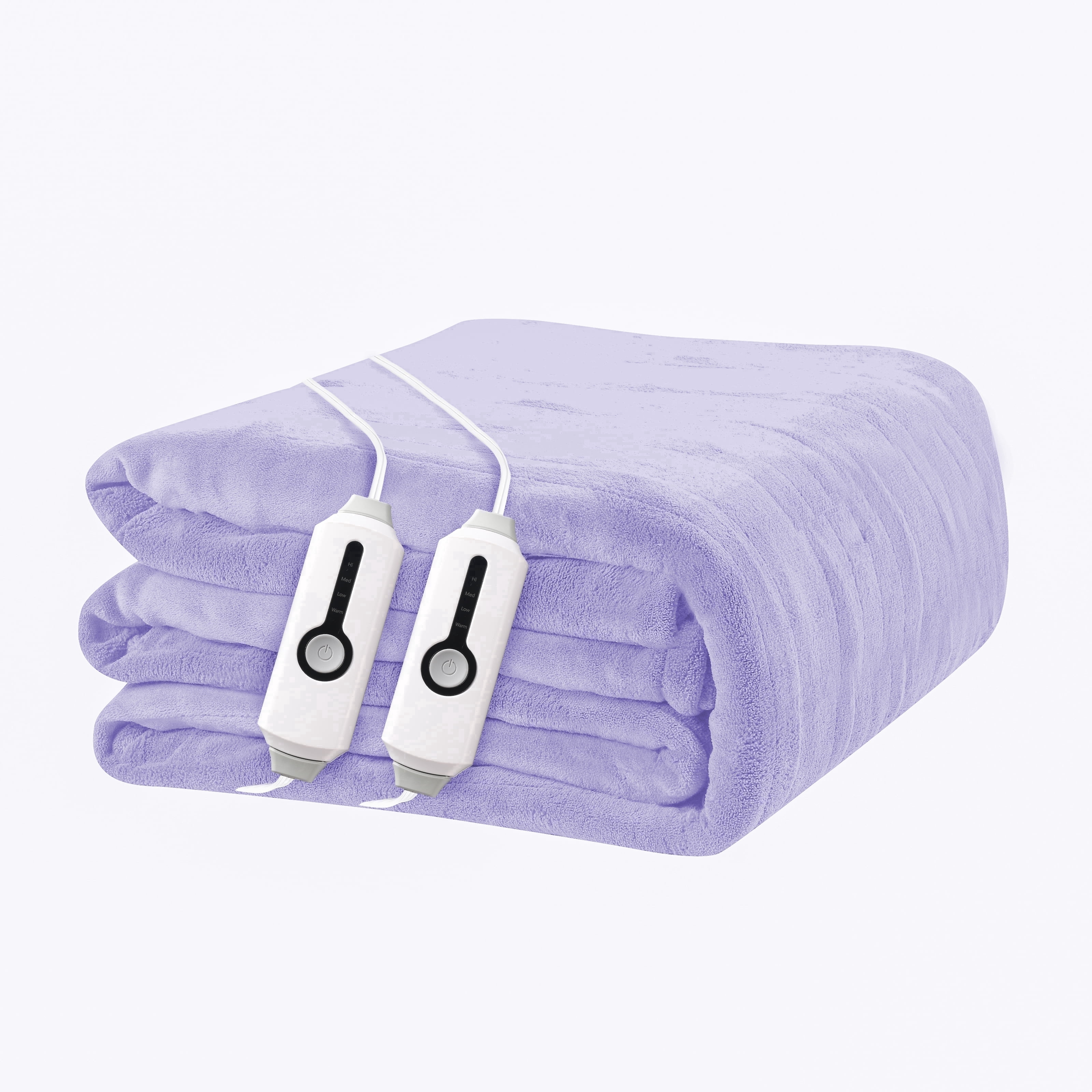 YAKEE Electric Heated Blanket 90"x100" King Size with Dual Control, 4 Heat Levels, 10-Hour Auto-off, Soft Coral Fleece, Overheat Protection, Light Purple