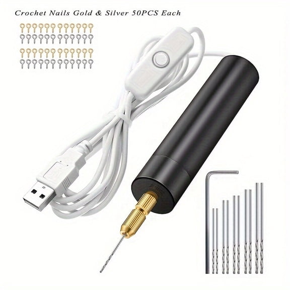 Electric resin drill Electric resin drilling tool with 10 drill bits (0.8 to 1.2 mm), 50 gold and silver claw nails each Suitable for resin, plastic, wood