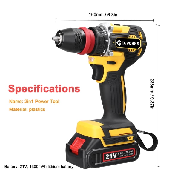 Electric screwdriver,21v 2in1 Driver Appliances Furniture Tool Screw Driver Appliances Torque Motor Screw Drill 2in1 Drill Multicolor 1pcs battery Plug
