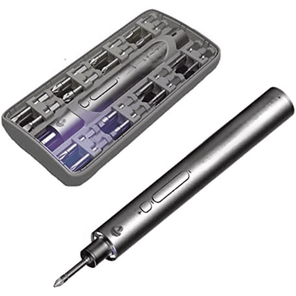 Electric screwdriver set, magnetic precision bits cordless lithium charge LED power screwdriver, Rechargeable, Repair Tool Kit for electronics, grey, 7.5x1x1 inches (CS 1901A)$$Tools & Hardware Other