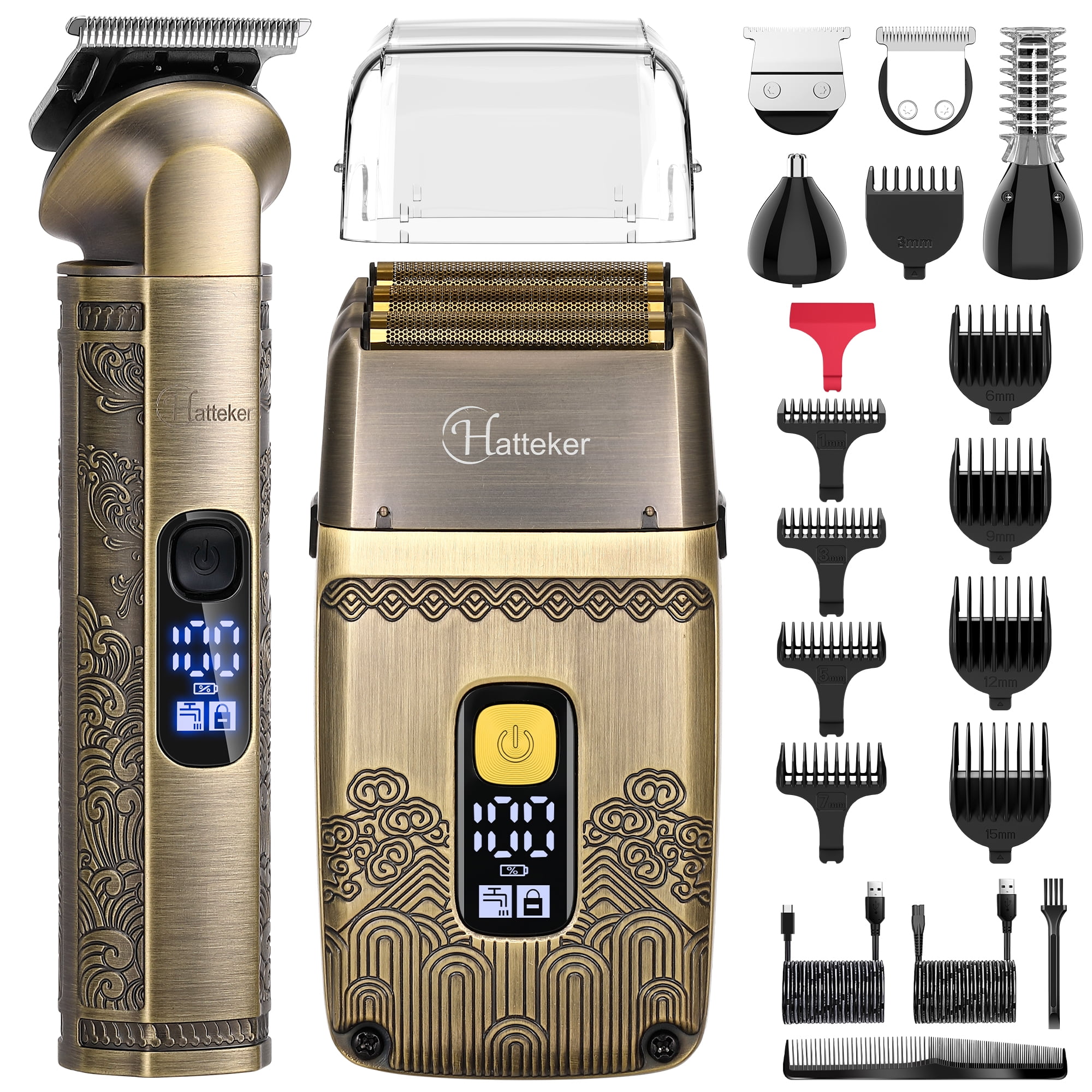 HATTEKER Electric Shaver & Hair Clipper 4-in-1 for Men, Cordless Foil Shaver Professional Beard Trimmer Nose Hair Trimmer Grooming Kit LED Display