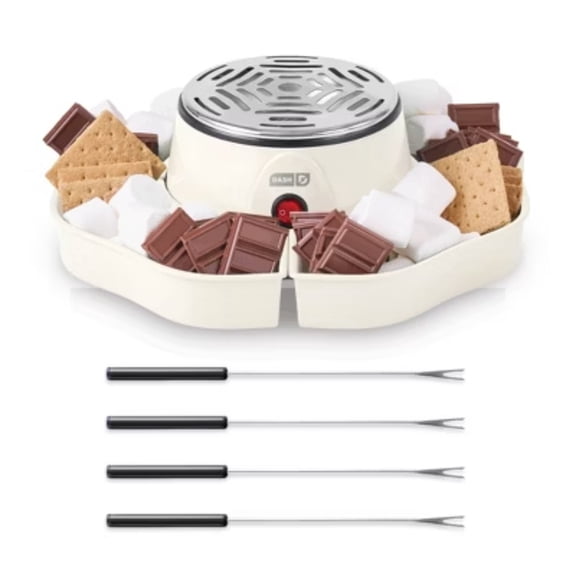 Electric, smokeless S'mores Maker with 4 detachable Serving Trays and 4 Roasting Forks