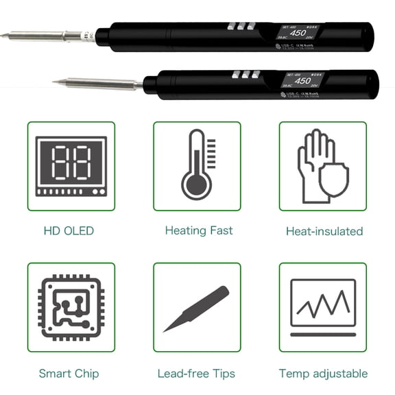 Electric soldering iron table,Open Source 100w Type C Pd2.0/3.0 Protocol 100w 0.96inch Support Pd2.0/3.0 Esp32 Open Oled Display Auto Function Protocol With Type-c Support Iron Esp32 Iron Pen