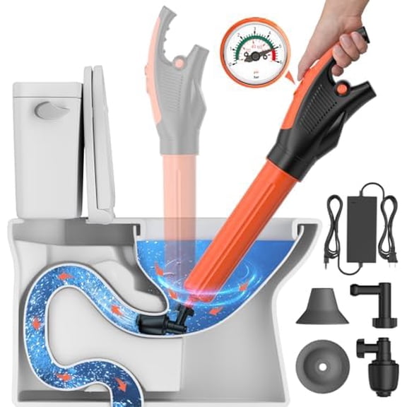 Electric toilet plunger,Toilet Auger with Pressure Gauge, Electric Drain Snake for Clogged Toilet, High-Pressure Toilet Auger, plungers for bathroom,Pneumatic Toilet Auger Tool