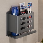 YESENT Grey Wall-Mounted Toothbrush Holder, Aluminum Material Shower Shaver Storage Rack, No Drilling Required, Removable Toothpaste Storage Rack