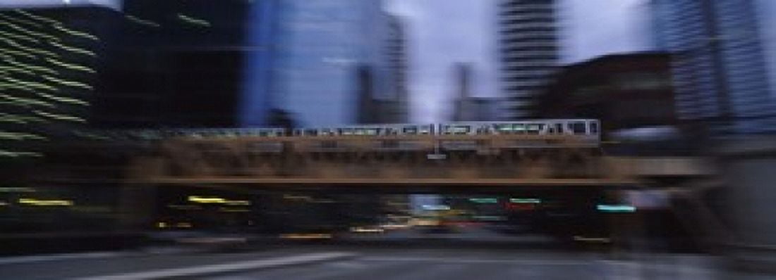 Electric train crossing a bridge Chicago Illinois USA Canvas Art - Panoramic Images (18 x 7)