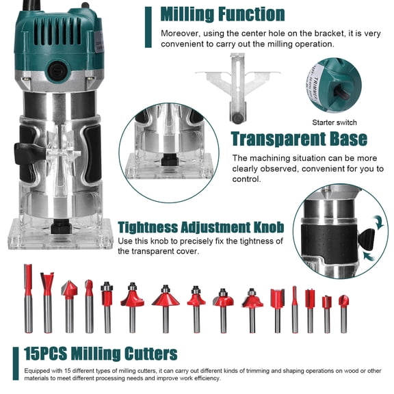 Electric trimming machine,Router Tool Versatile Router 15 Pieces Cutters Huiop With 15 Pieces 15pcs S Wood Hine Versatile Qisuo