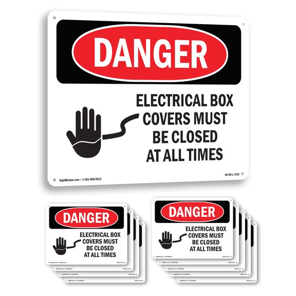 Electrical Box Covers Must Be Closed OSHA Danger Aluminum Sign 14 Inch x 10 Inch - 10 Pack