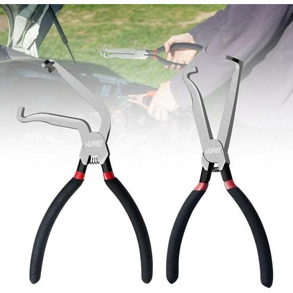 Electrical Disconnect Pliers Set of 2, Electrical Connector Pliers for Push Tab Style Plugs, Automotive Electrical Plug Pliers, Fuel Line Clip Pliers(Straight and Angled)