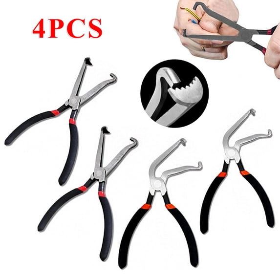 Electrical Disconnect Pliers, Straight Handle + Curved Handle Electrical Wiring Fuel Line Petrol Clip Pipe Pliers, for Push Tab Style Plugs (Black)
