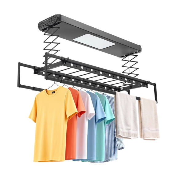 Electrical Drying Rack with Lights 3 in 1 Ceiling Mounted Clothes Drying Rack Ceiling Clothesline with Remote Control,Adjustable Length 4-6.9ft Black