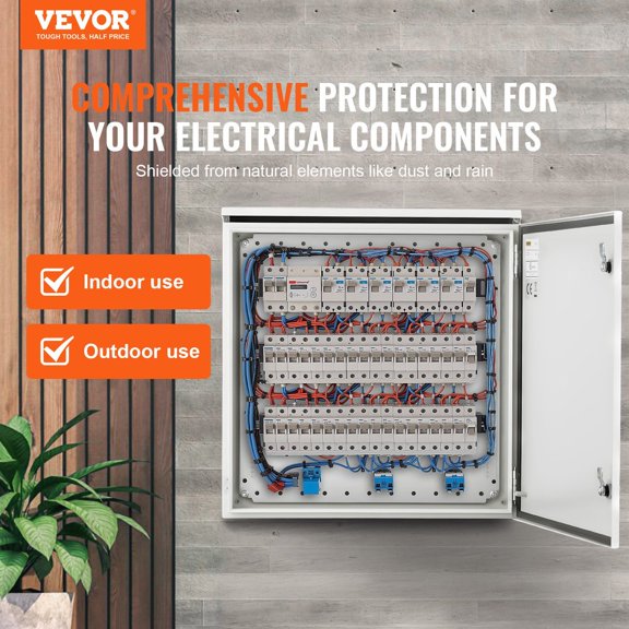 Electrical Enclosure,24''x24''x12'',NEMA 4 Outdoor Enclosure,IP65 Waterproof&Dustproof Cold-Rolled Carbon Steel Hinged Junction Box for Outdoor Indoor Use,with Rain