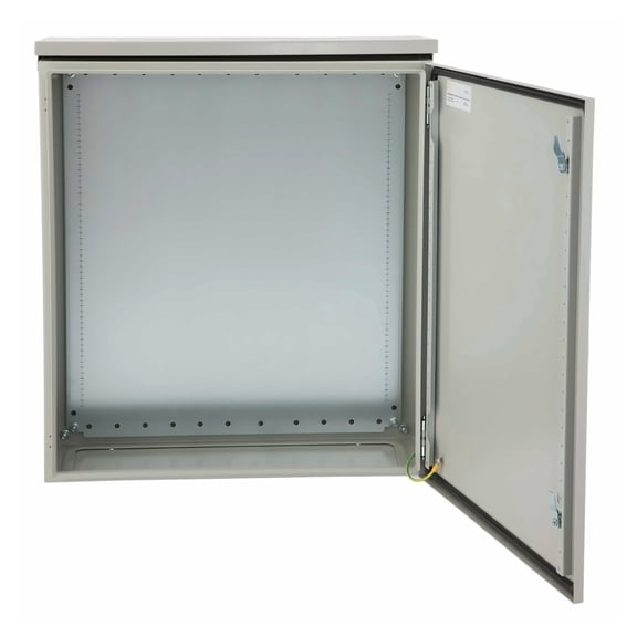 Electrical Enclosure 24x24x8 NEMA 4 Waterproof Outdoor Box, IP65 Cold-Rolled Steel Hinged Junction Box with Rain Hood for Industrial & Outdoor Use