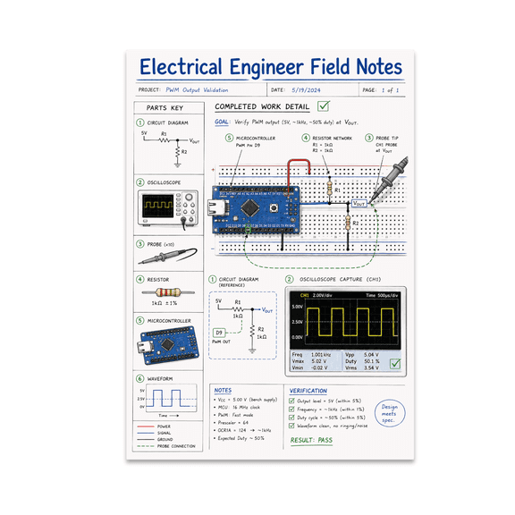 Electrical Engineer Field Notes Poster, Electronics Teams and Engineering Office Decor, 13x19 Glossy Paper
