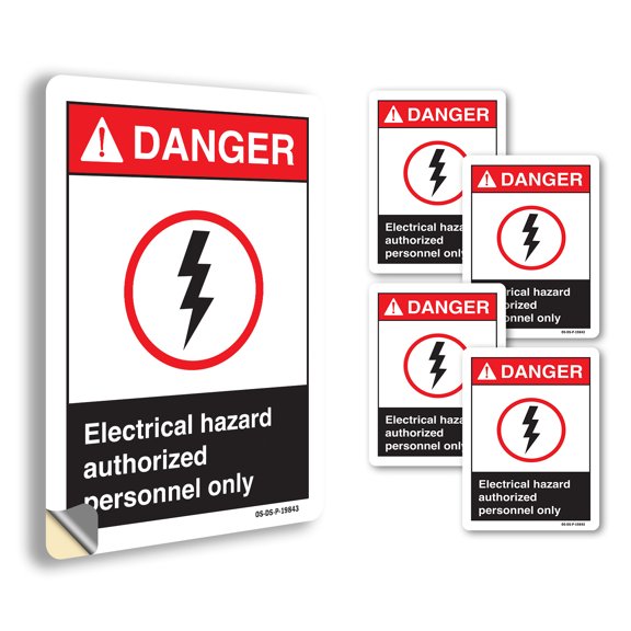 Electrical Hazard Authorized Personnel Only ANSI Danger Vinyl Decal Label 5 Inch x 3.5 Inch - 5 Pack