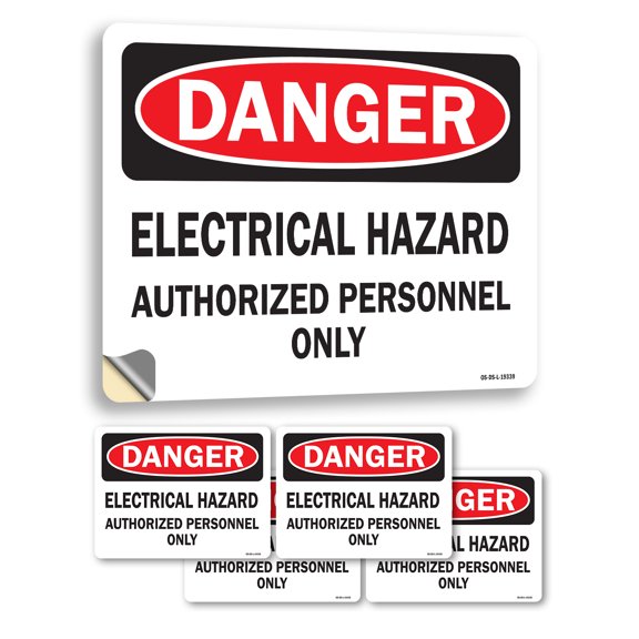 Electrical Hazard Authorized Personnel Only OSHA Danger Vinyl Decal Label 5 Inch x 3.5 Inch - 5 Pack